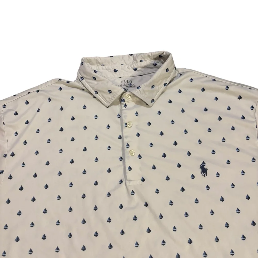 Polo Ralph Lauren Performance Polo‎ Shirt Men's 2XL White Sailboat Print